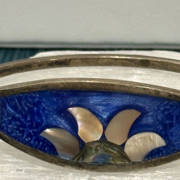 Vintage Ocean Blue Mother of Pearl Sunset Alpaca Bracelet Mexico - Picture 2 of 5